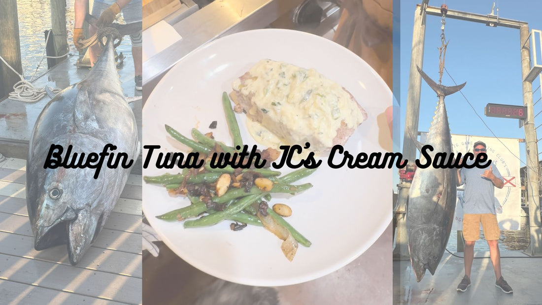 Bluefin Tuna with a cream sauce + fresh green beans